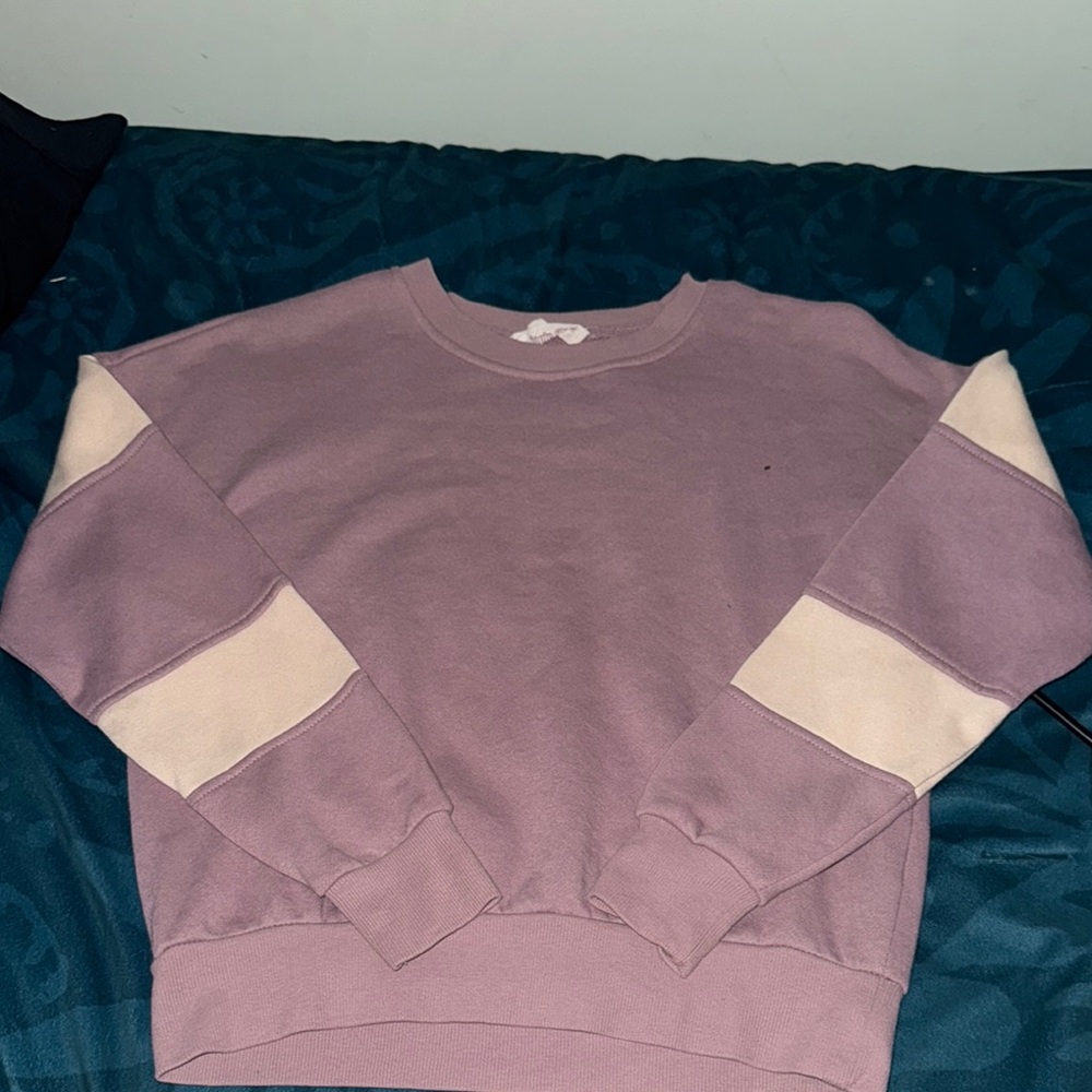 Hippie Rose Purple and Cream Crew Neck Sweater with Soft Texture